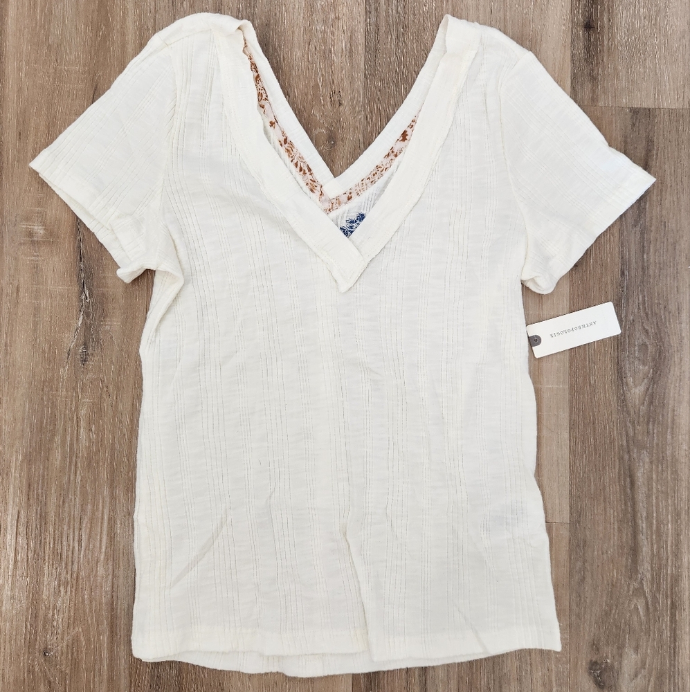Pilcro x Anthropologie,  Ivory V-neck Tee, Size M, NWT